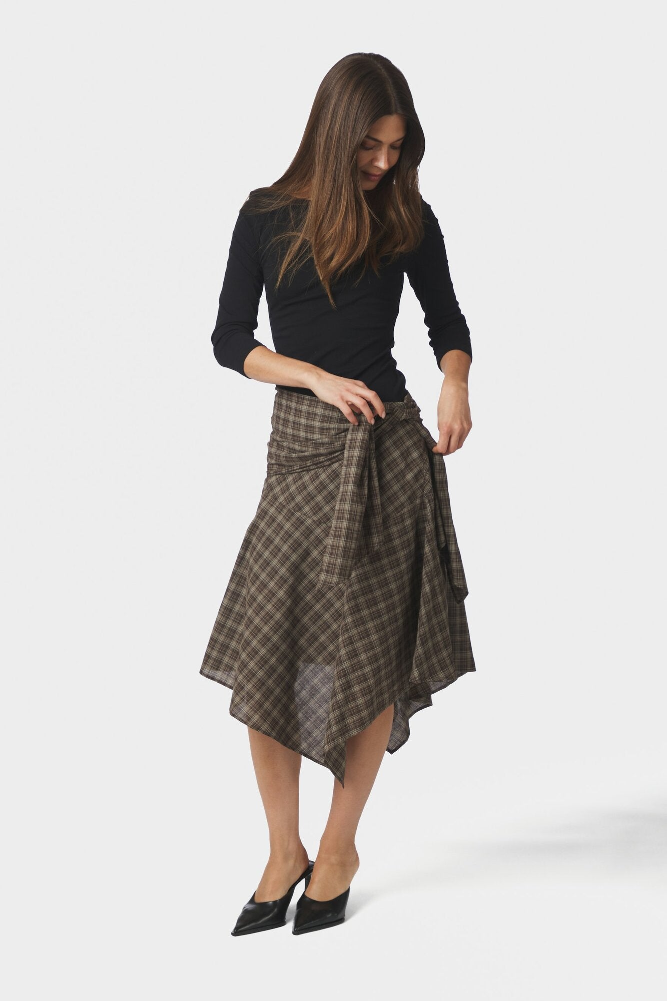 Sabella midi nederdel – Brown Check